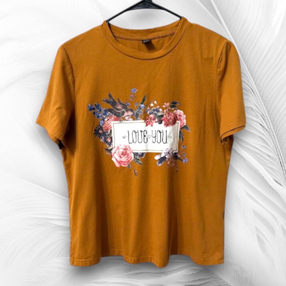 Mustard Floral Graphic Tee Trendy Girly Aesthetic Soft Romantic Cute Top